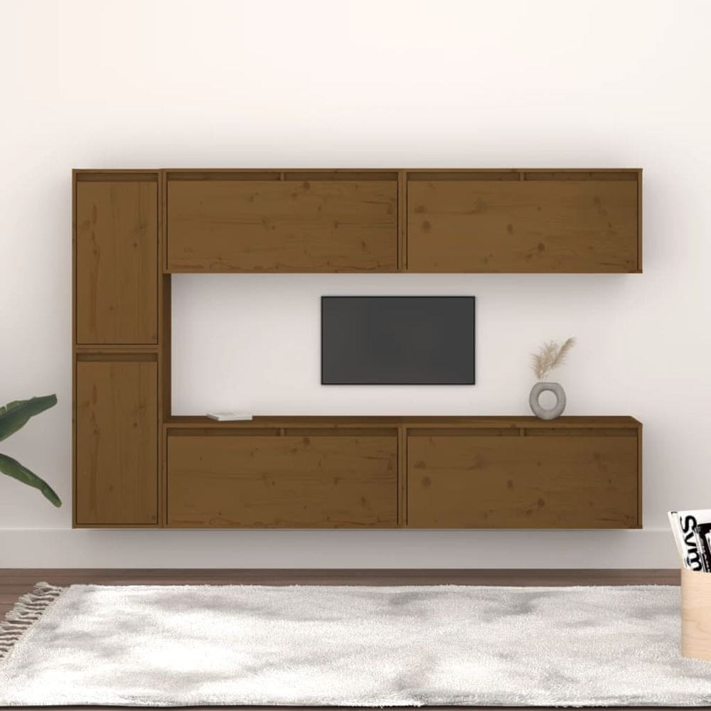 Vidaxl TV skrinky, 6 ks, medovo hnedá, masívne borovicové drevo